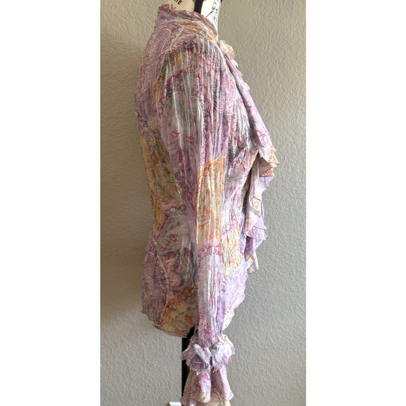 MK Solo Crinkle Sheer Hippie Pattern Purple Blouse Size M Boho Romantic Y2K - Picture 5 of 9